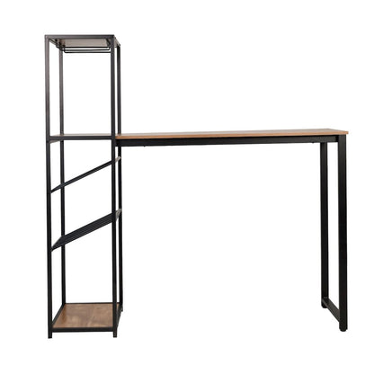 Modern Wine and Bar Table with Shelves, Light Brown Top/Black Frame