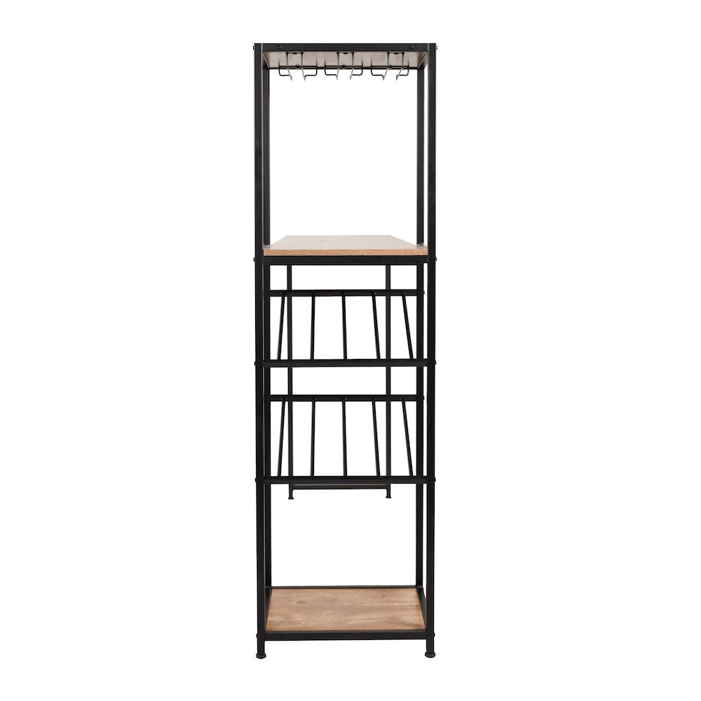 Modern Wine and Bar Table with Shelves, Light Brown Top/Black Frame