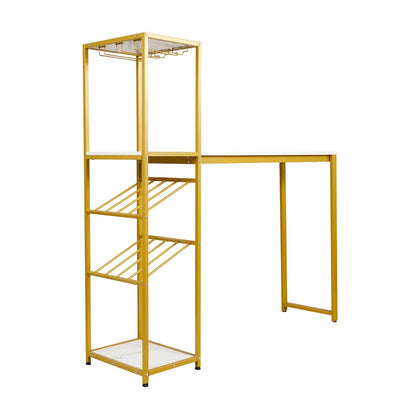 Modern Wine and Bar Table with Shelves, Marble Top/Gold Frame