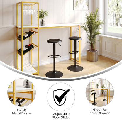 Modern Wine and Bar Table with Shelves, Marble Top/Gold Frame