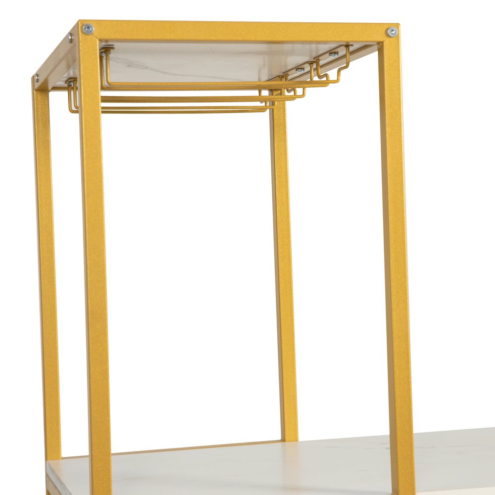 Modern Wine and Bar Table with Shelves, Marble Top/Gold Frame