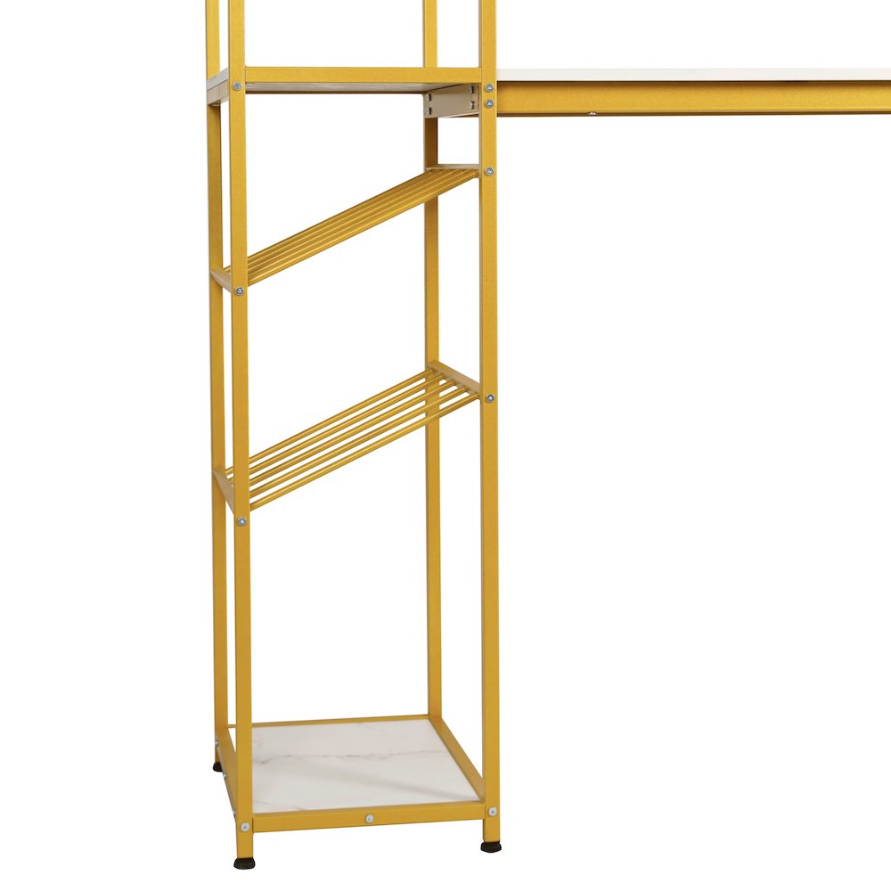 Modern Wine and Bar Table with Shelves, Marble Top/Gold Frame