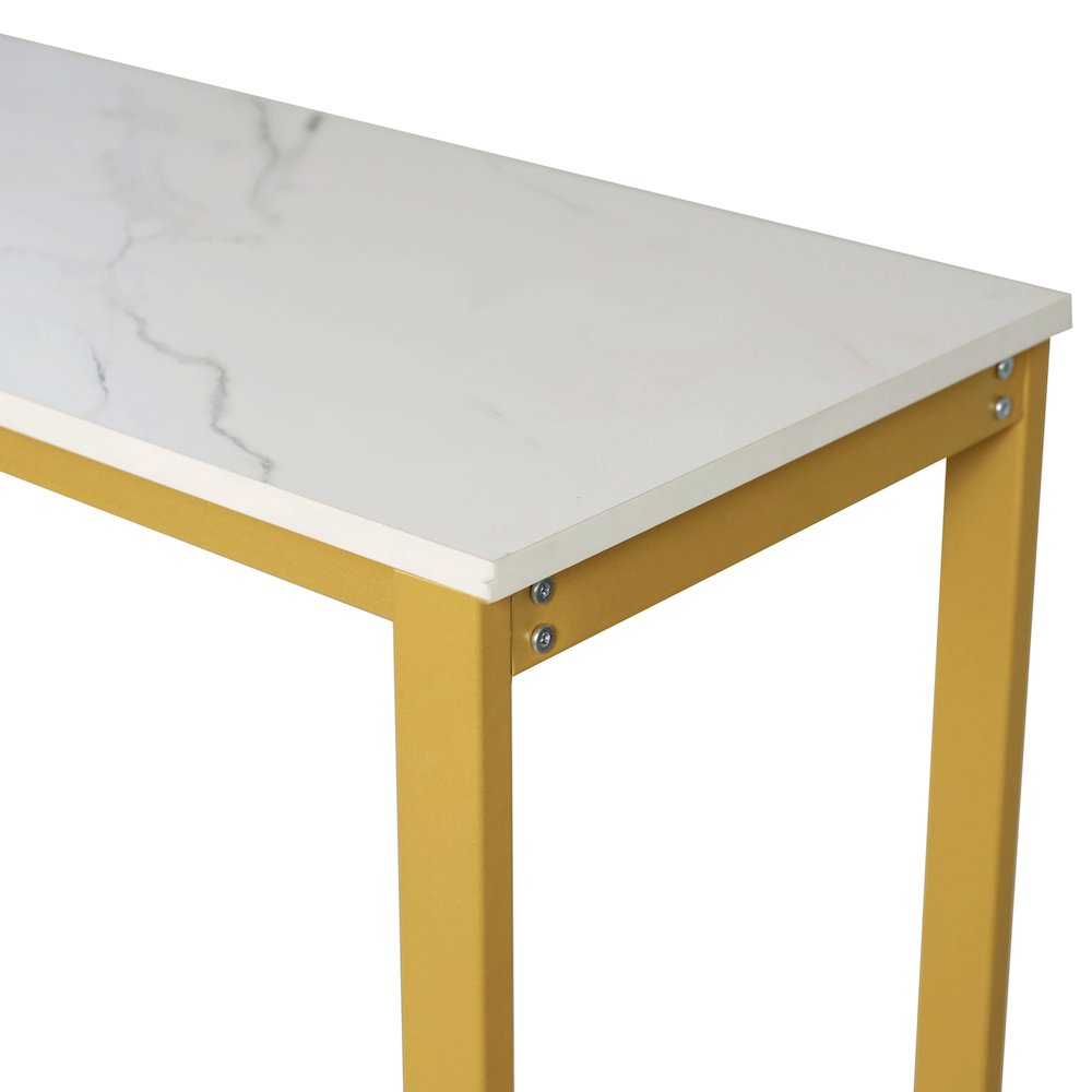 Modern Wine and Bar Table with Shelves, Marble Top/Gold Frame