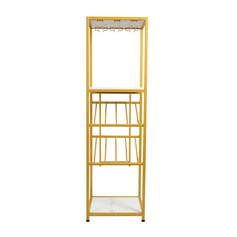 Modern Wine and Bar Table with Shelves, Marble Top/Gold Frame