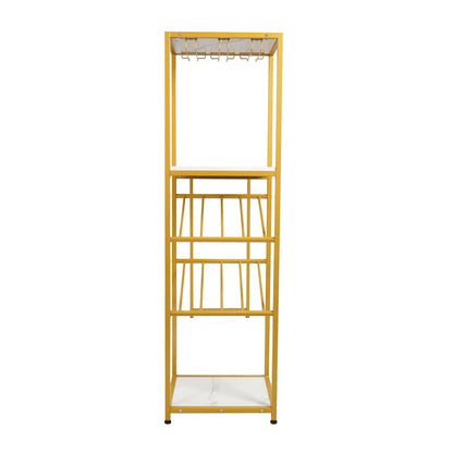 Modern Wine and Bar Table with Shelves, Marble Top/Gold Frame