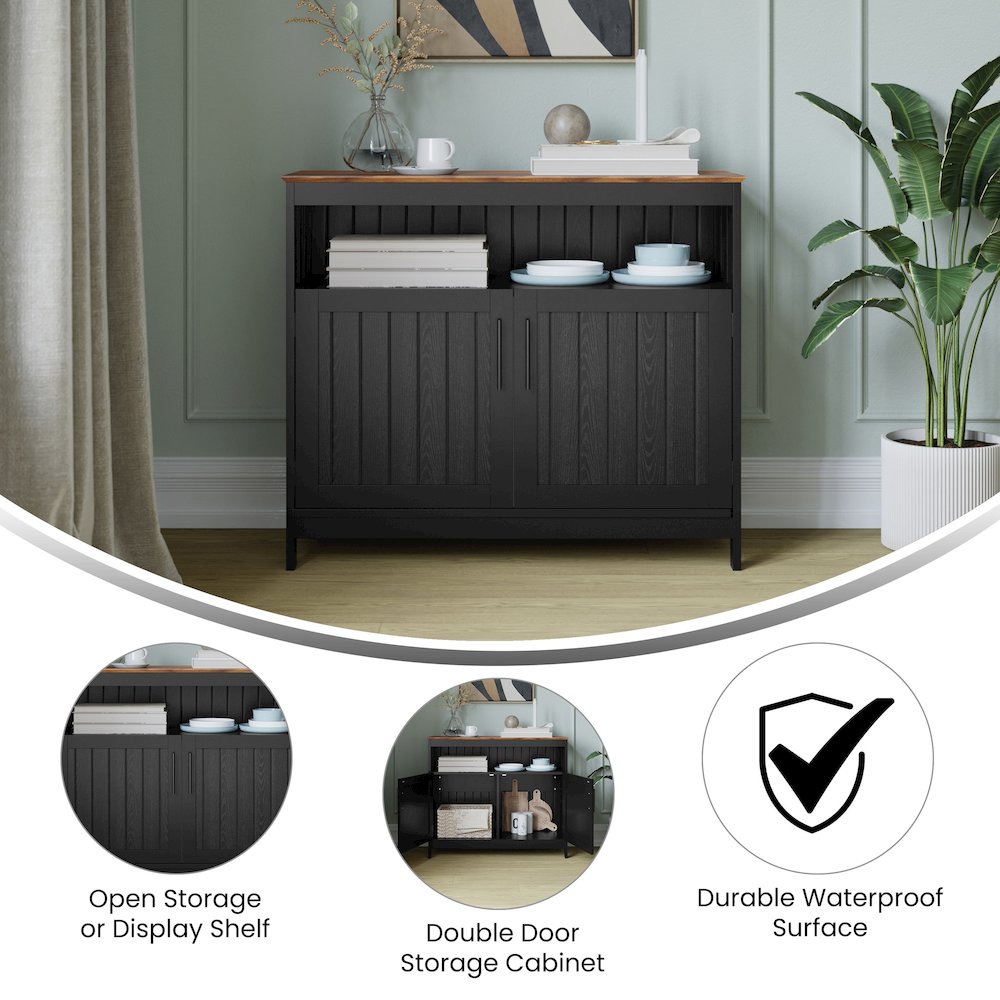 Classic Buffet and Sideboard Storage Cabinet, Walnut Top/Black Frame