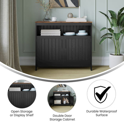 Classic Buffet and Sideboard Storage Cabinet, Walnut Top/Black Frame