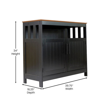 Classic Buffet and Sideboard Storage Cabinet, Walnut Top/Black Frame