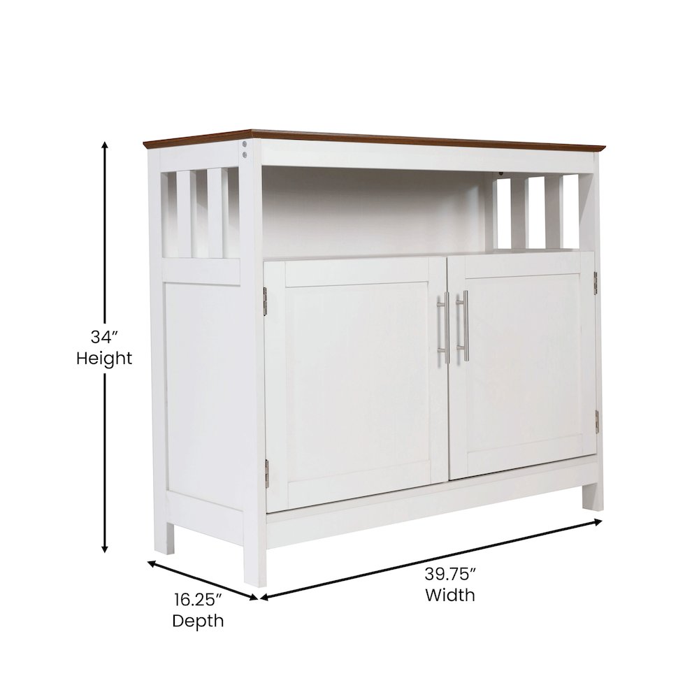 Classic Buffet and Sideboard Storage Cabinet, Walnut Top/White Frame