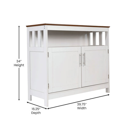 Classic Buffet and Sideboard Storage Cabinet, Walnut Top/White Frame