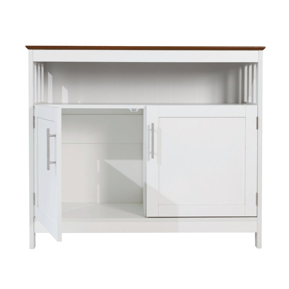 Classic Buffet and Sideboard Storage Cabinet, Walnut Top/White Frame