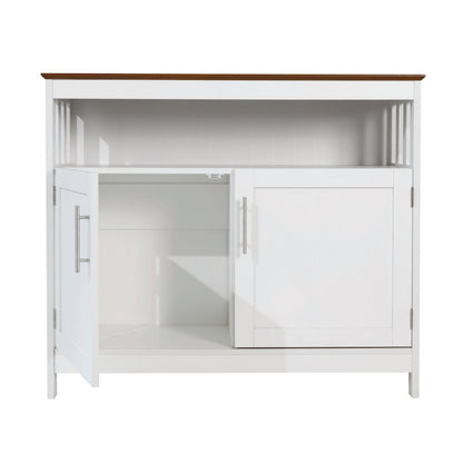 Classic Buffet and Sideboard Storage Cabinet, Walnut Top/White Frame