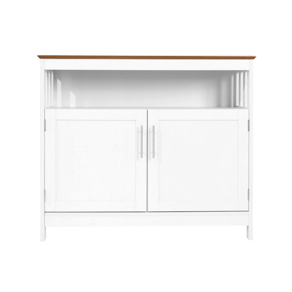 Classic Buffet and Sideboard Storage Cabinet, Walnut Top/White Frame