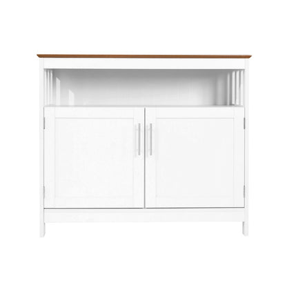 Classic Buffet and Sideboard Storage Cabinet, Walnut Top/White Frame
