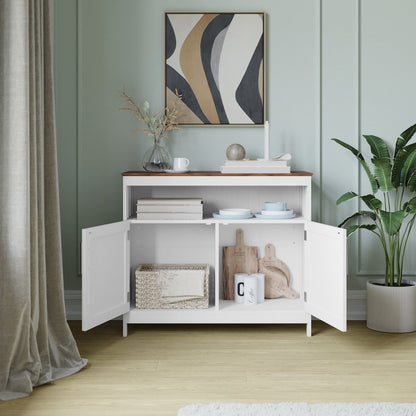 Classic Buffet and Sideboard Storage Cabinet, Walnut Top/White Frame