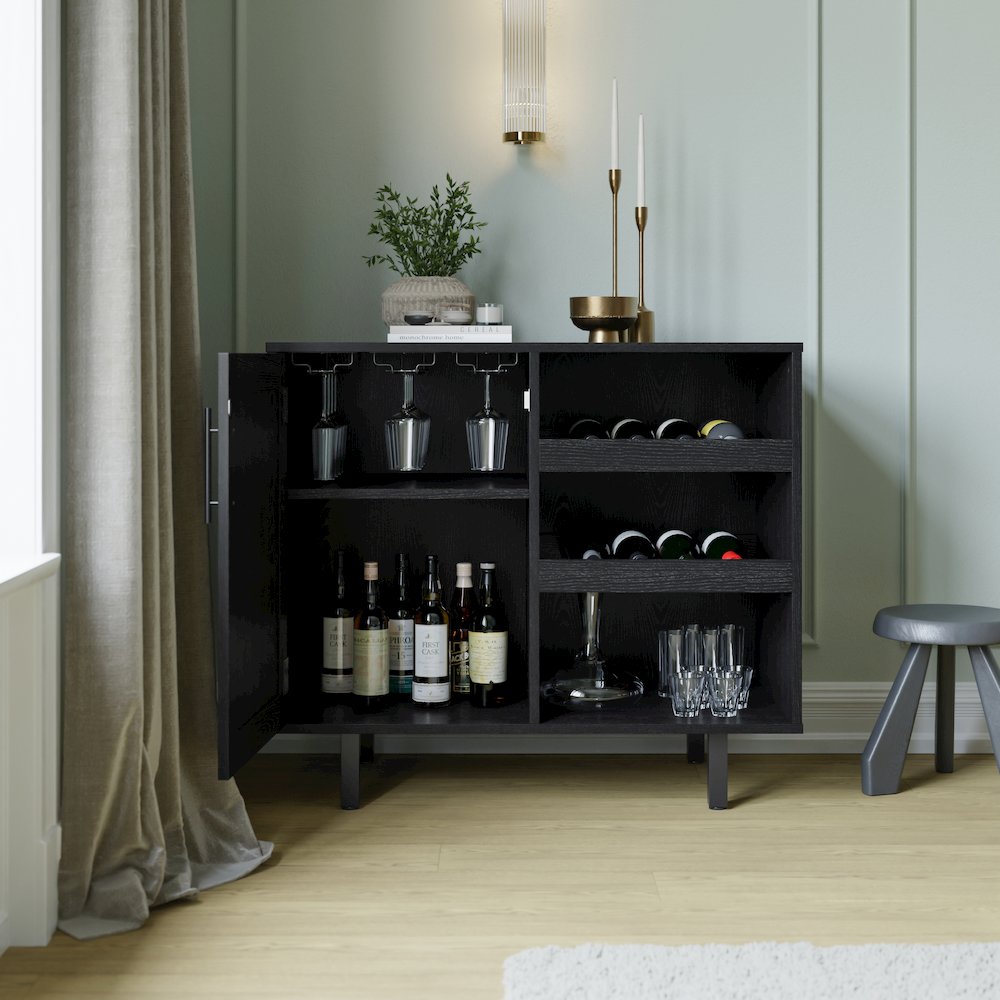 Traditional Bar and Sideboard Storage Cabinet, Black