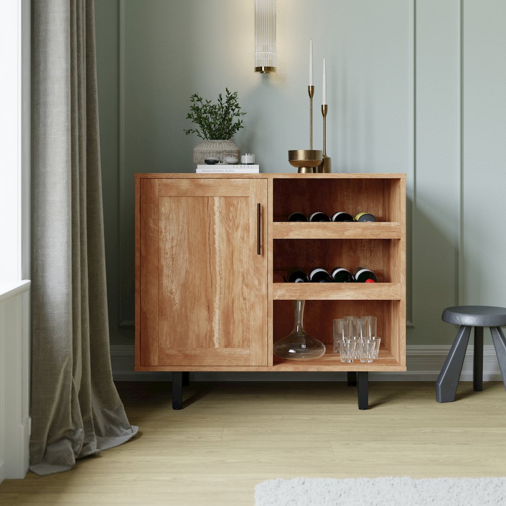 Traditional Bar and Sideboard Storage Cabinet, Light Brown