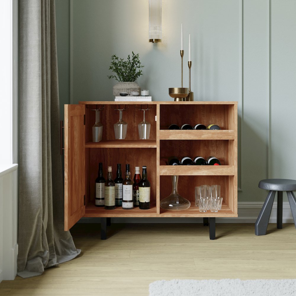 Traditional Bar and Sideboard Storage Cabinet, Light Brown