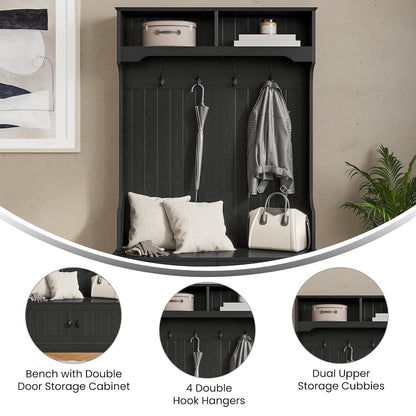 40" Wide Hallway Tree with Storage, Black