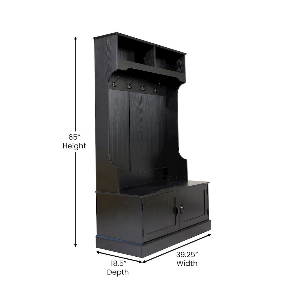 40" Wide Hallway Tree with Storage, Black