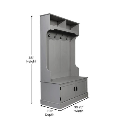 40" Wide Hallway Tree with Storage, Gray