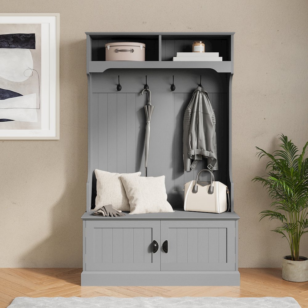 40" Wide Hallway Tree with Storage, Gray