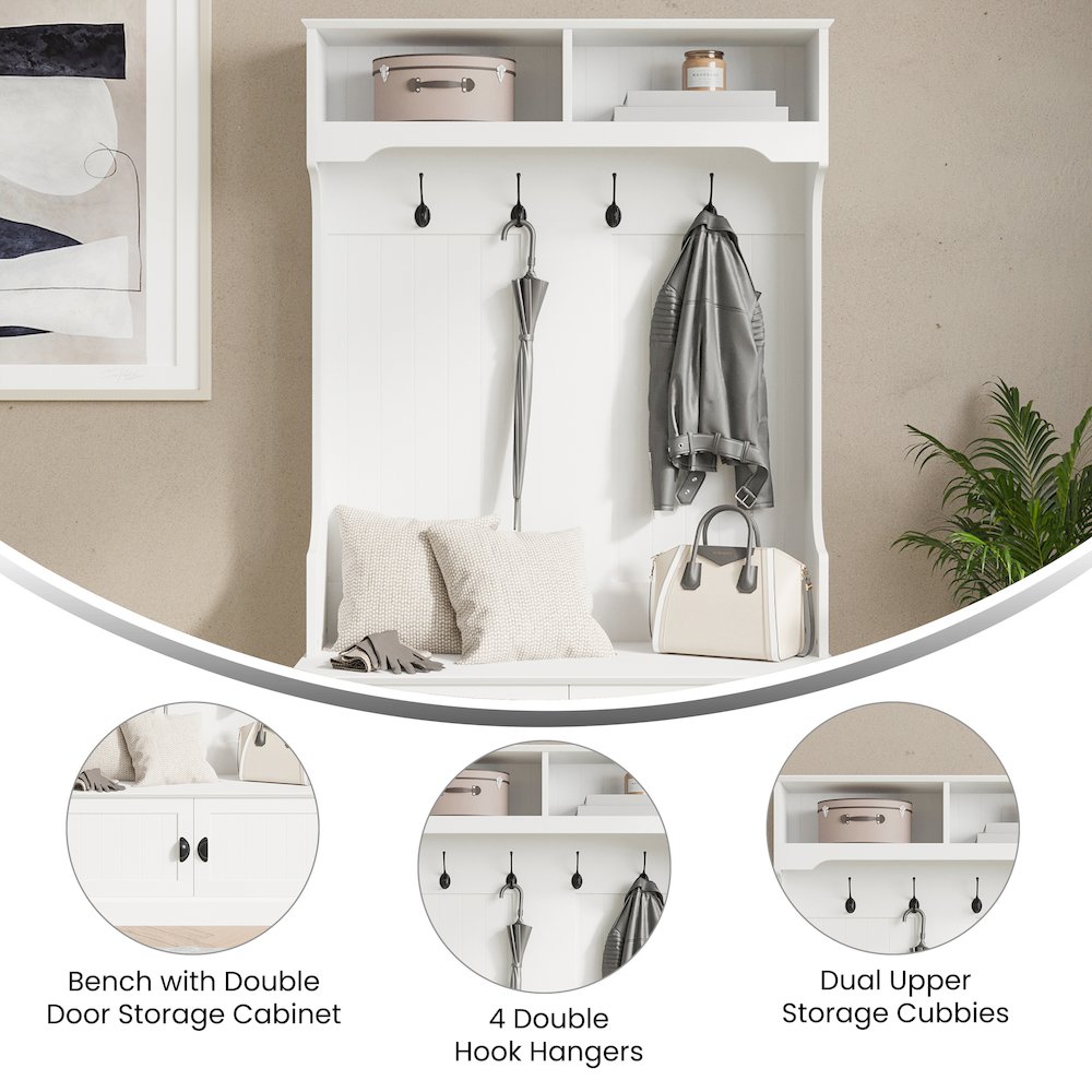 40" Wide Hallway Tree with Storage, White