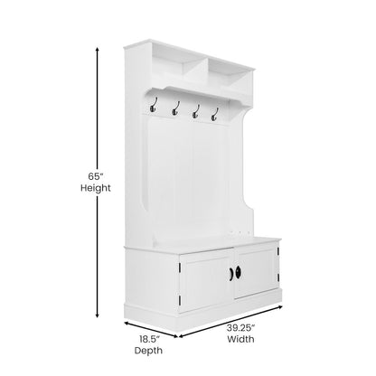 40" Wide Hallway Tree with Storage, White