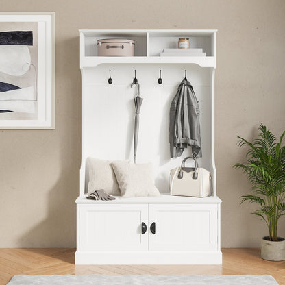 40" Wide Hallway Tree with Storage, White