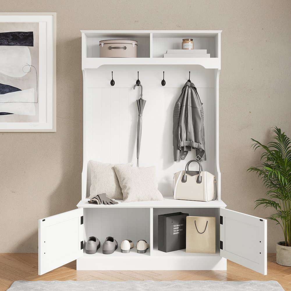 40" Wide Hallway Tree with Storage, White