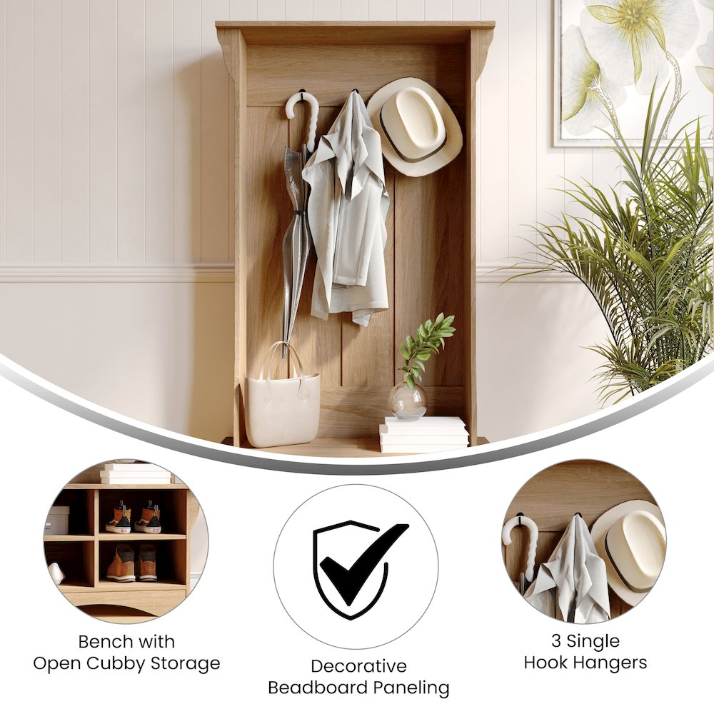 31.5" Hallway Tree with Storage, Weathered Natural