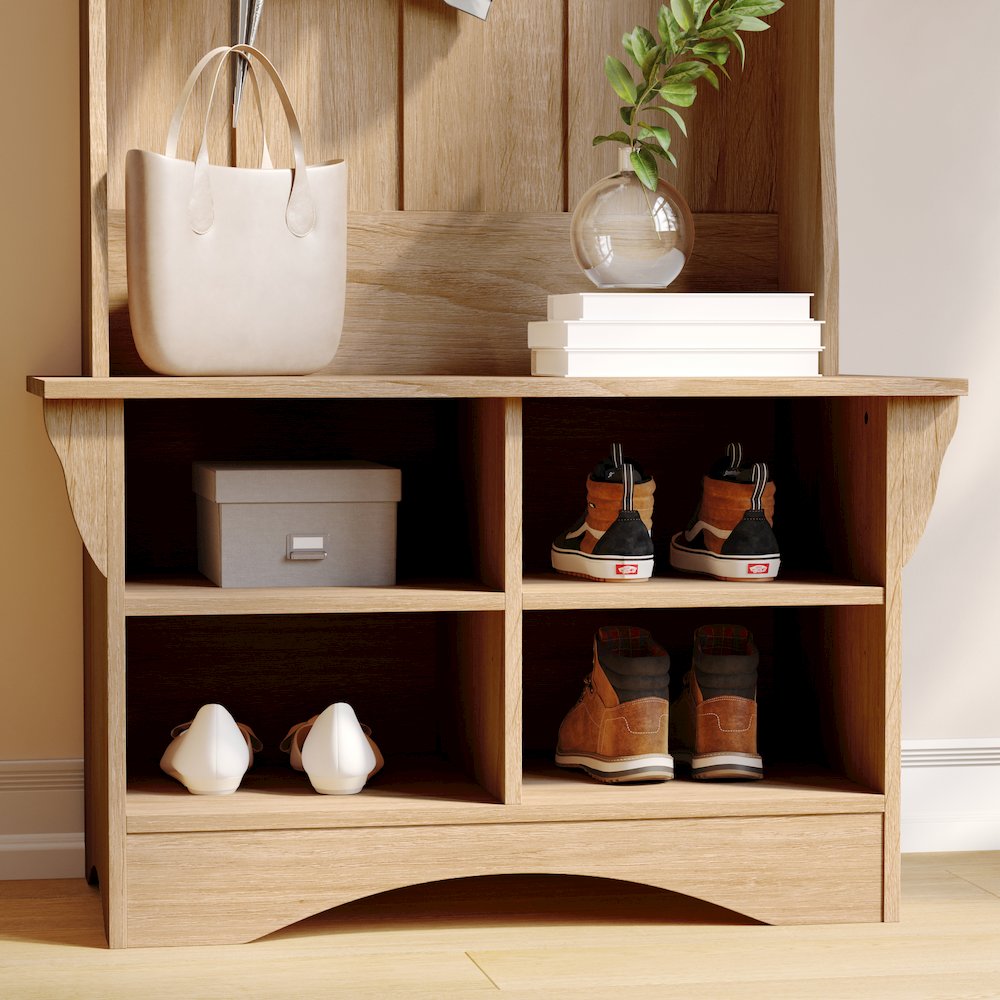31.5" Hallway Tree with Storage, Weathered Natural