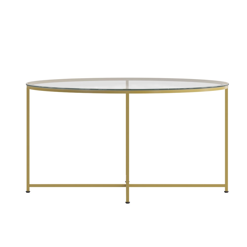 Coffee Table - Modern Clear Glass Accent Table with Crisscross Brushed Gold Frame