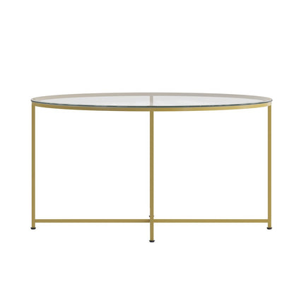 Coffee Table - Modern Clear Glass Accent Table with Crisscross Brushed Gold Frame