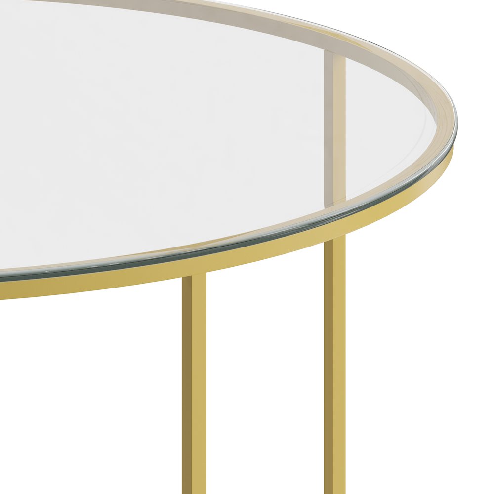 Coffee Table - Clear Glass Accent Table with Crisscross Brushed Gold Frame