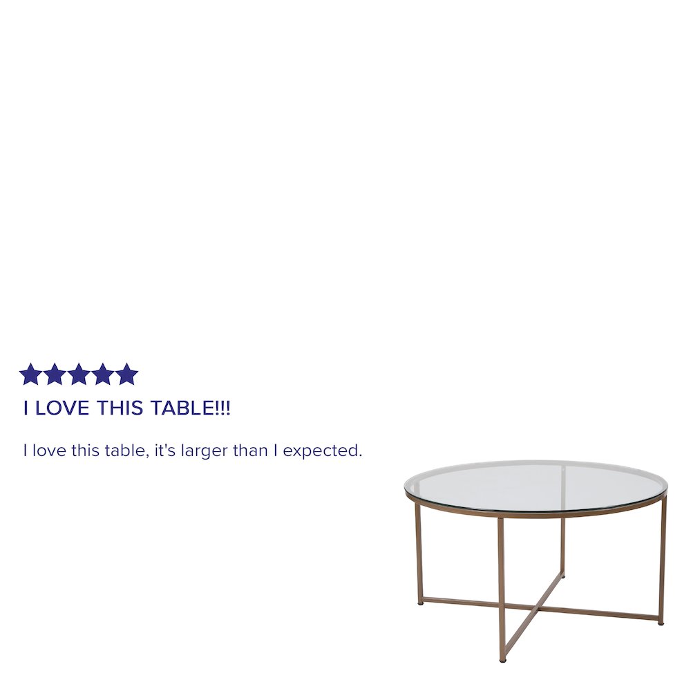 Coffee Table - Clear Glass Accent Table with Crisscross Brushed Gold Frame