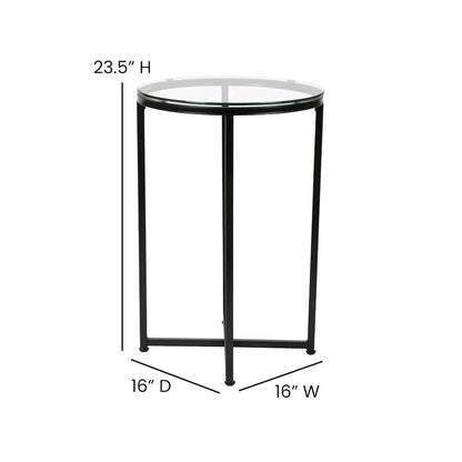 End Table - Modern Clear Glass Accent Table with Crisscross Matte Black Frame