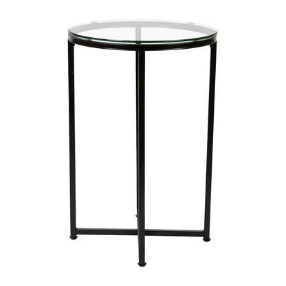 End Table - Modern Clear Glass Accent Table with Crisscross Matte Black Frame