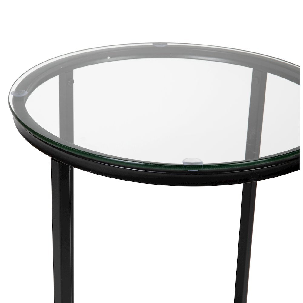 End Table - Modern Clear Glass Accent Table with Crisscross Matte Black Frame