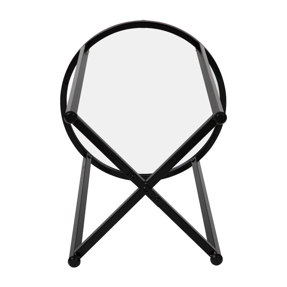 End Table - Modern Clear Glass Accent Table with Crisscross Matte Black Frame