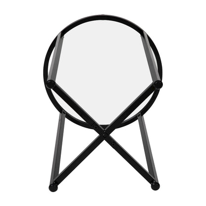 End Table - Modern Clear Glass Accent Table with Crisscross Matte Black Frame