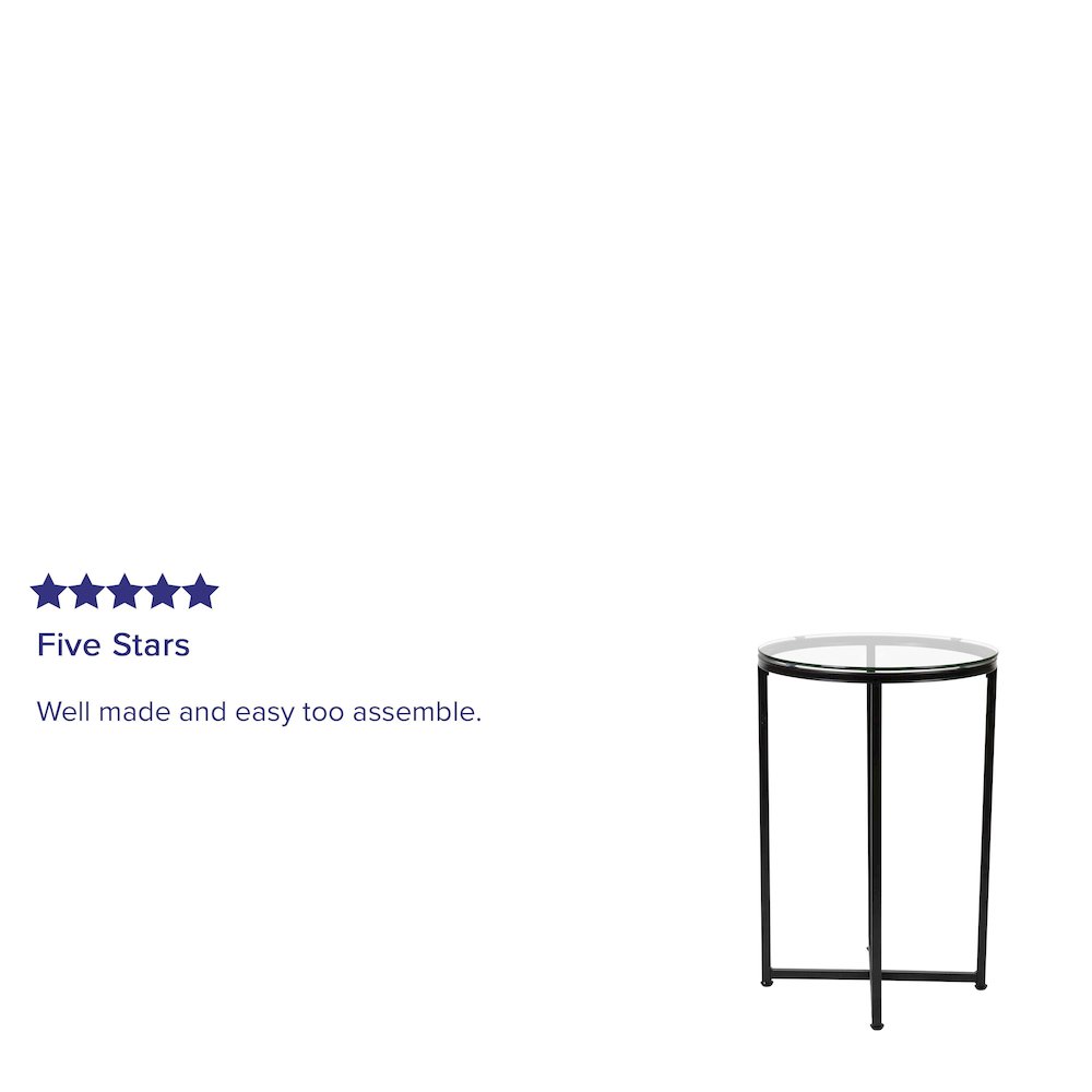 End Table - Modern Clear Glass Accent Table with Crisscross Matte Black Frame
