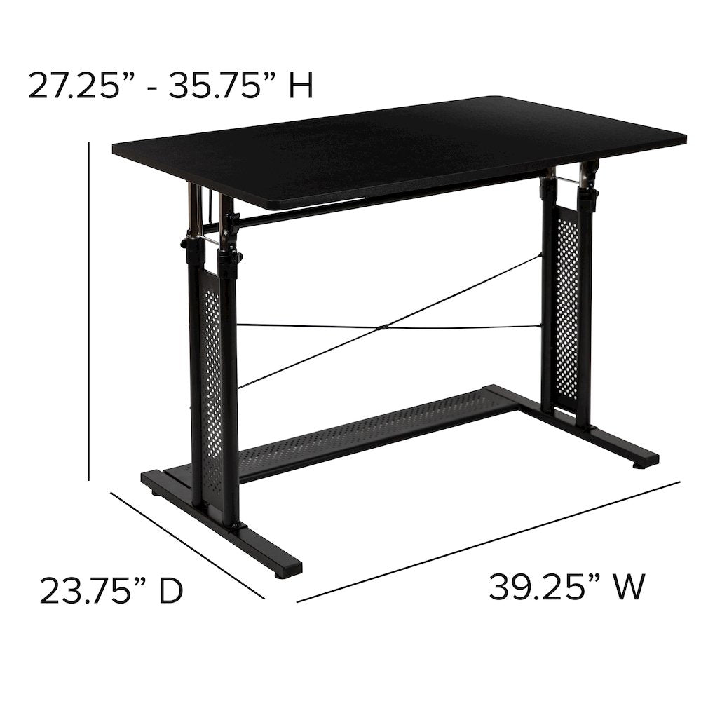 Height Adjustable (27.25-35.75"H) Sit to Stand Home Office Desk - Black