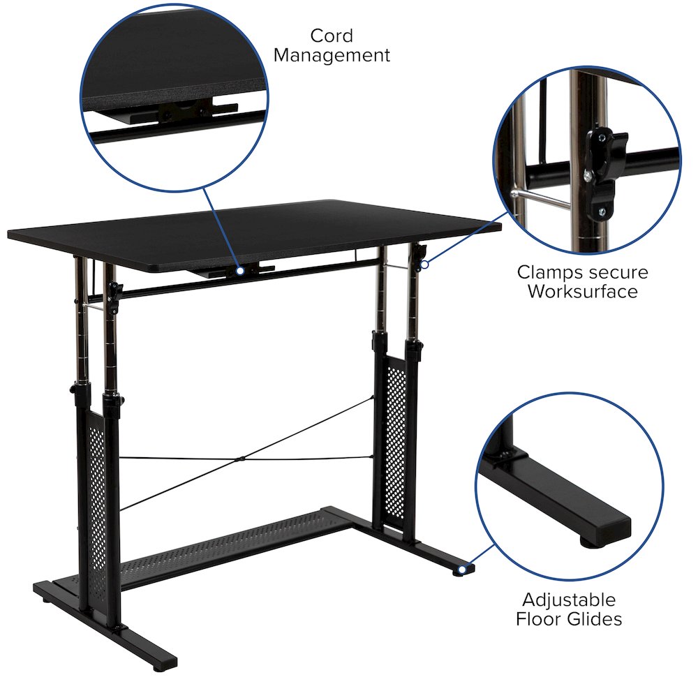 Height Adjustable (27.25-35.75"H) Sit to Stand Home Office Desk - Black