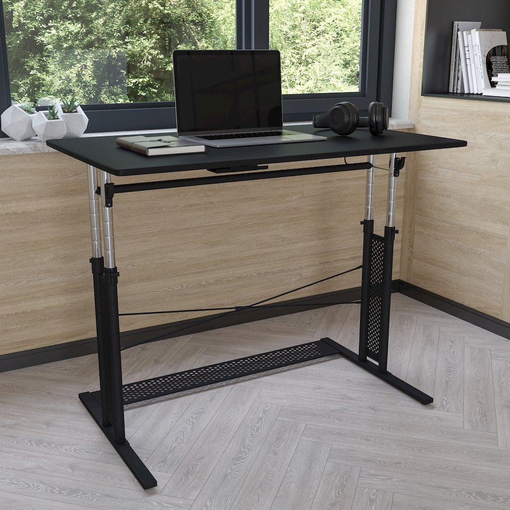Height Adjustable (27.25-35.75"H) Sit to Stand Home Office Desk - Black