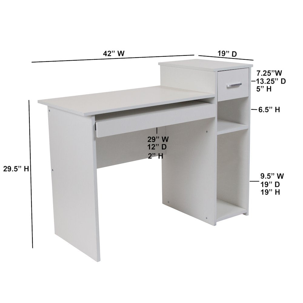 White Computer Desk with Shelves and Drawer