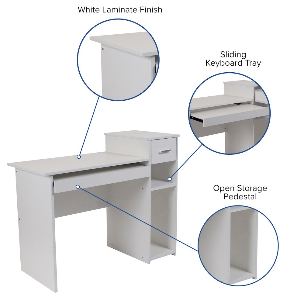 White Computer Desk with Shelves and Drawer