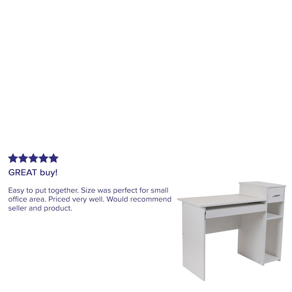 White Computer Desk with Shelves and Drawer