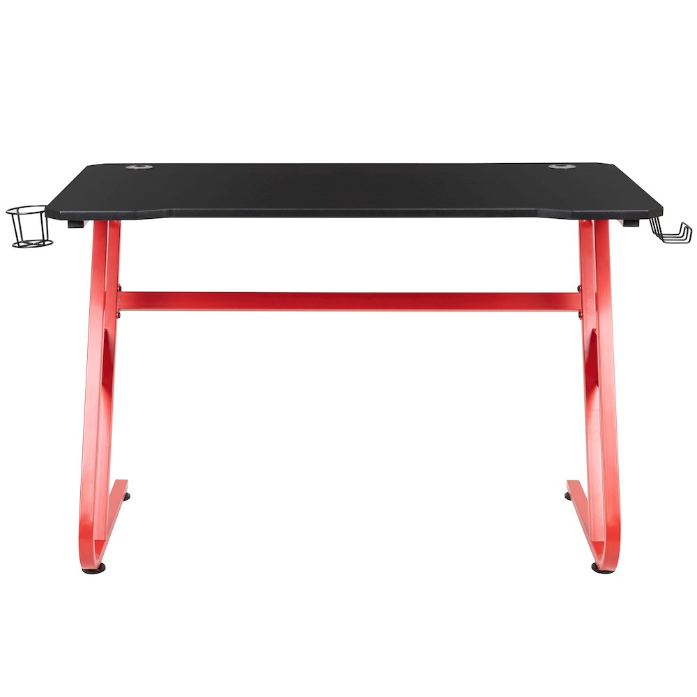 Red Gaming Ergonomic Desk with Cup Holder and Headphone Hook