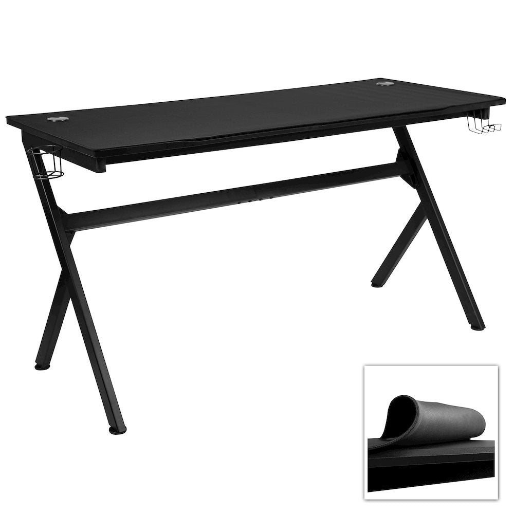 55" x 24" Extra Large Gaming Desk with Headphone Hook and Cup Holder